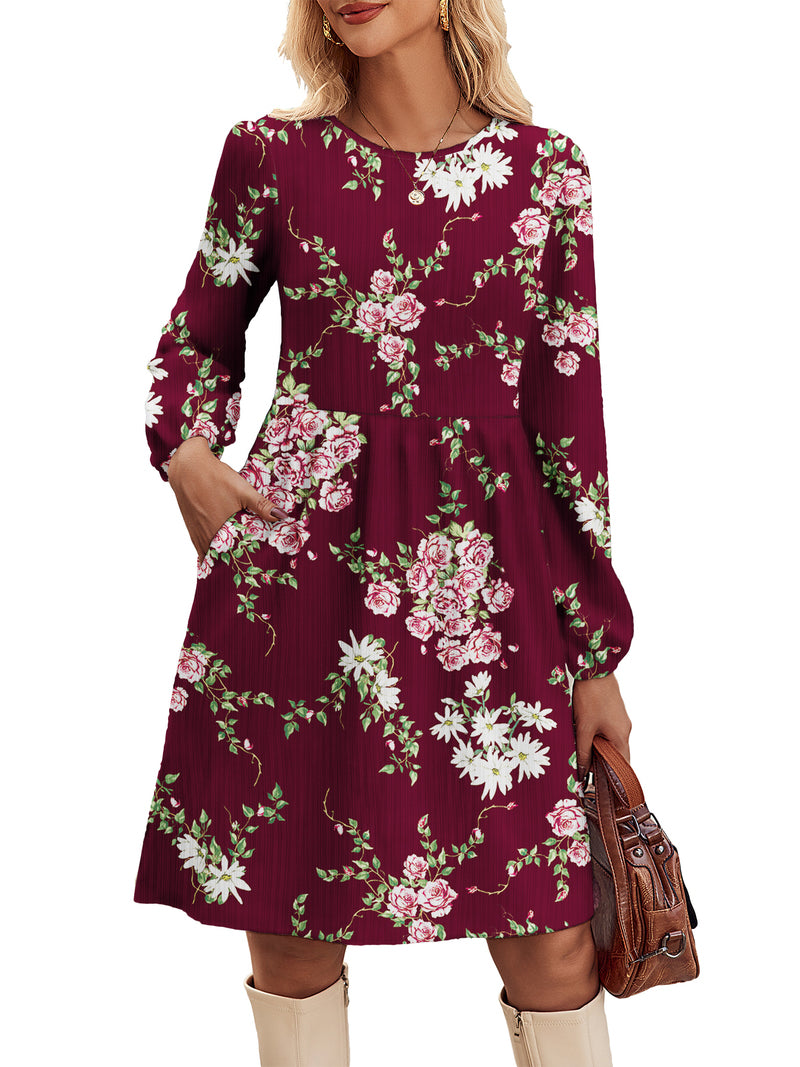 Zeagoo Women's Casual Knit Sweater Dress with Pockets - Floral Red S