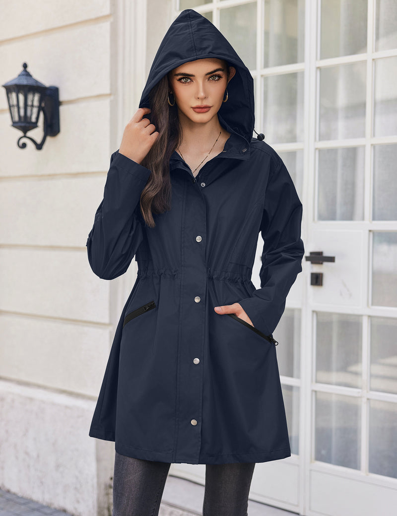 Zeagoo Women Rain Jacket Waterproof Lightweight Long Hooded Raincoat