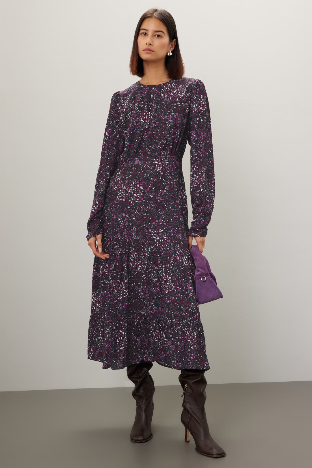 Area Stars Tiered Floral Dress Purple-multicolored-print