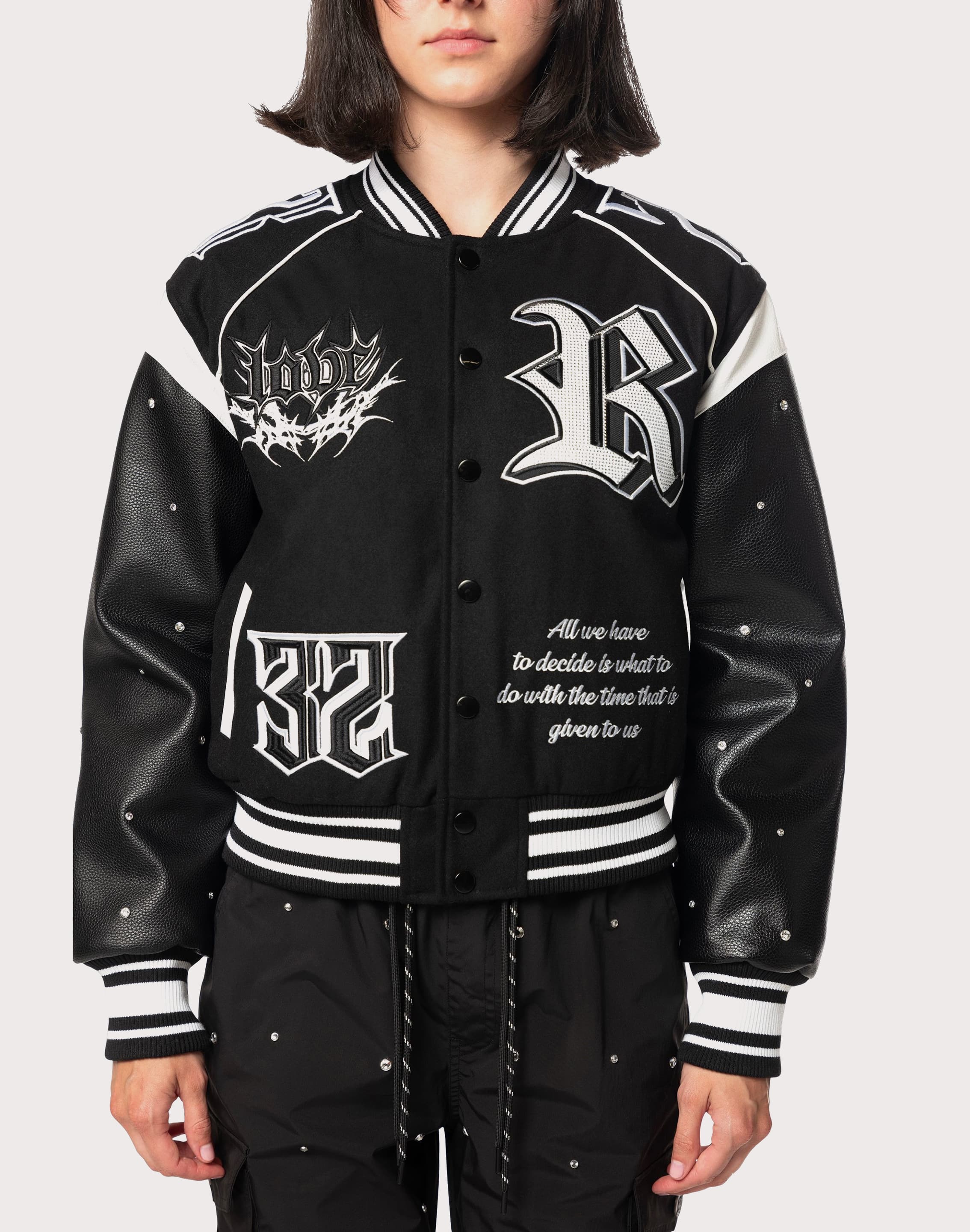 Grindhouse Rhinestone Varsity Black Jacket
