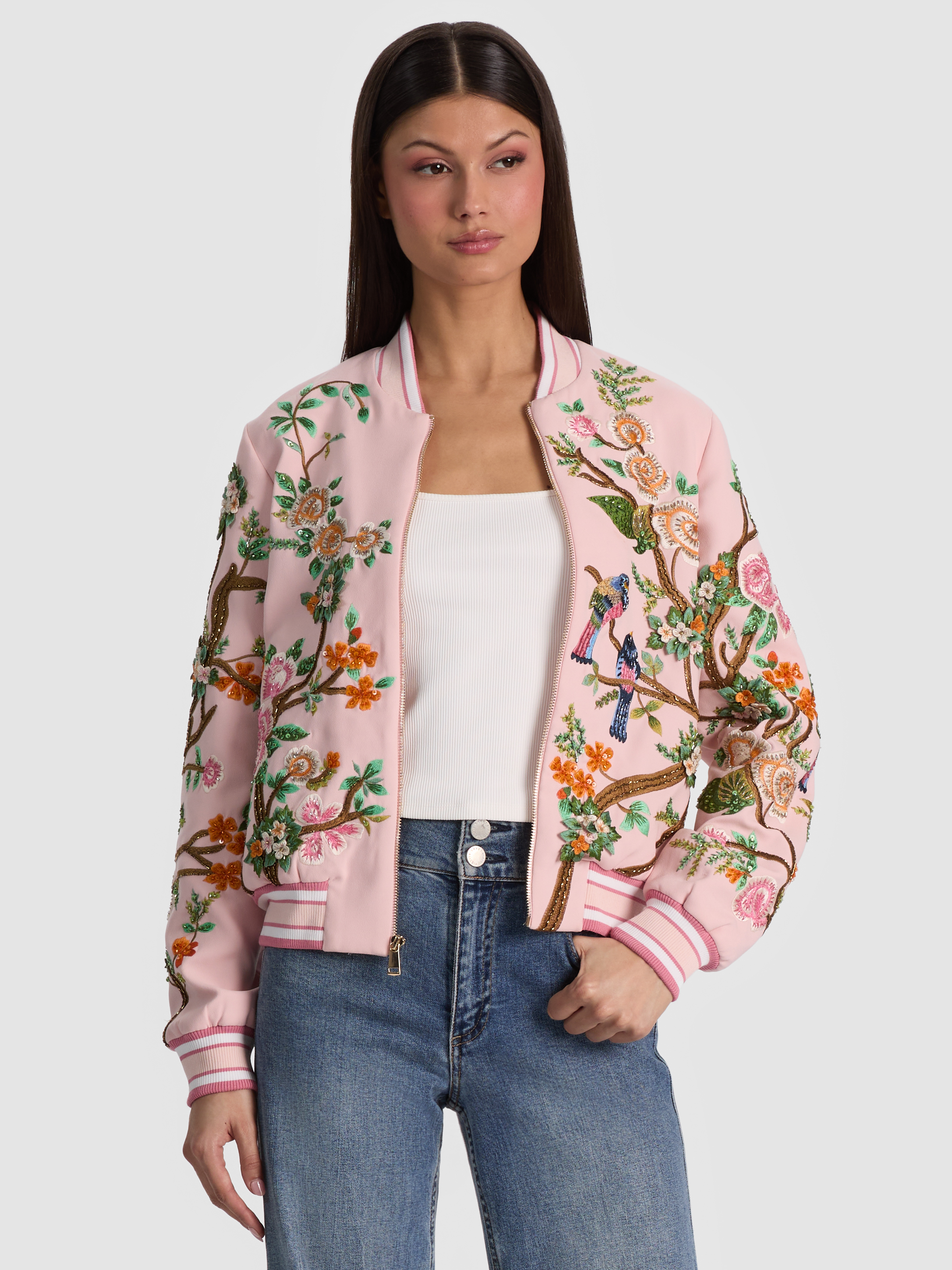 alice + olivia LONNIE EMBELLISHED VARSITY JACKET