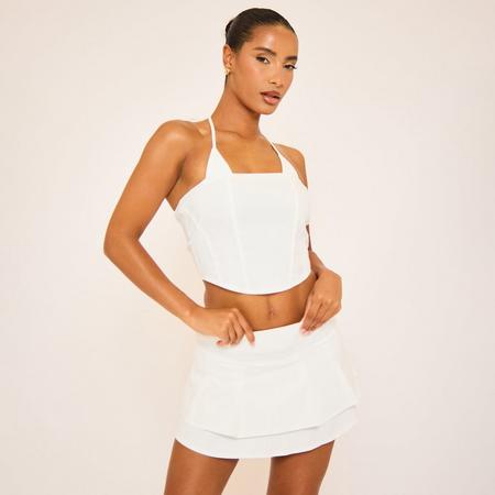 Halterneck Lace Up Back Detail Corset Top In Cream, Women's Size