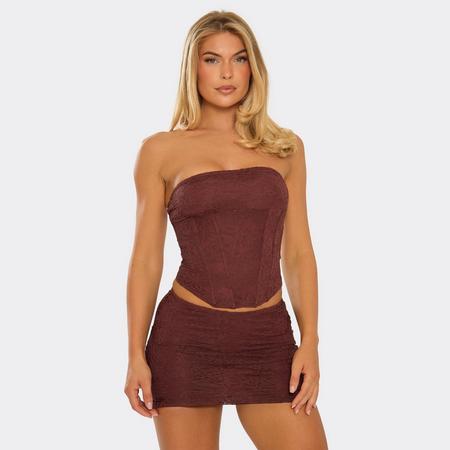 Bandeau Structured Corset Top In Chocolate Brown Lace, Women's Size
