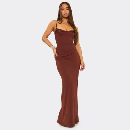 Strappy Contrast Sequin Bust Detail Maxi Dress In Chocolate Brown, Women's Size