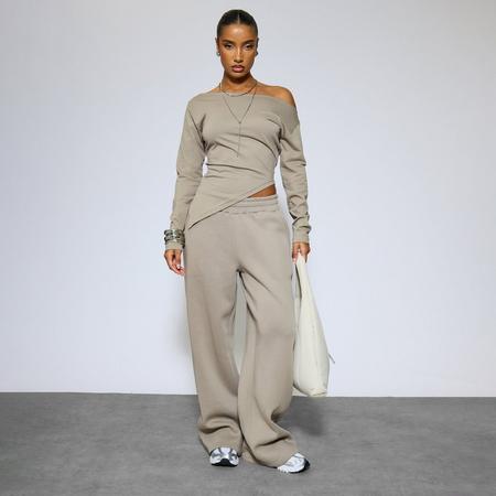 Low Rise Wide Leg Joggers In Taupe, Women's Size