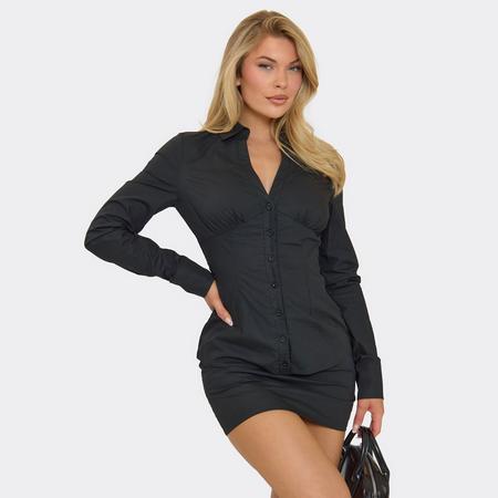 Ced Waist Peplum Shirt Dress In Black Woven, Women's Size