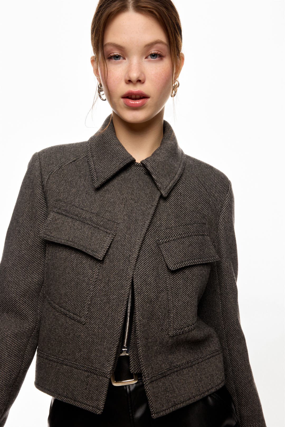 Club Monaco Cropped Wool Utility Jacket Grey-brown