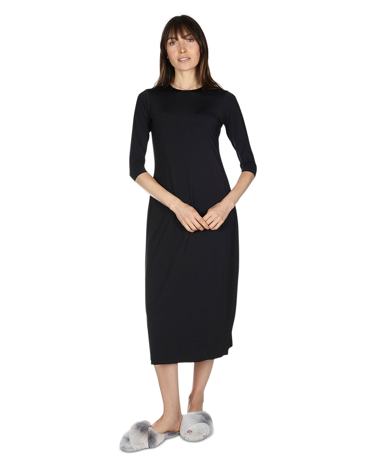 Women's Silky-Smooth Bonded -Sleeve " Slip Dress - S Black