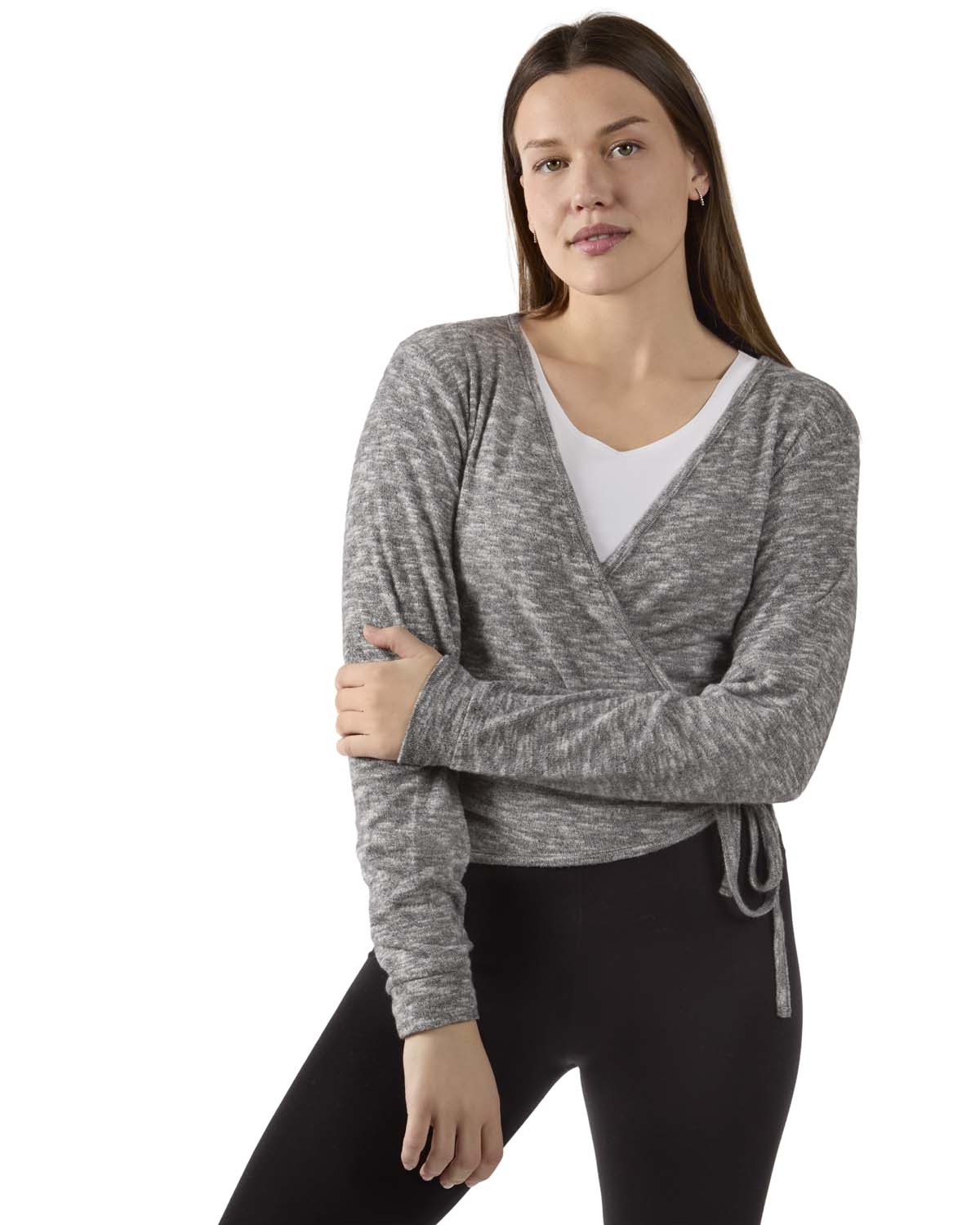 Women's Ultra-Soft Lightweight Hacci Short Wrap Top - L Black