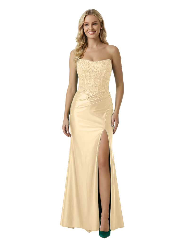 ChicSew Elegant Strapless Lace Applique Corset Cut Out Prom Dress with Side Slit