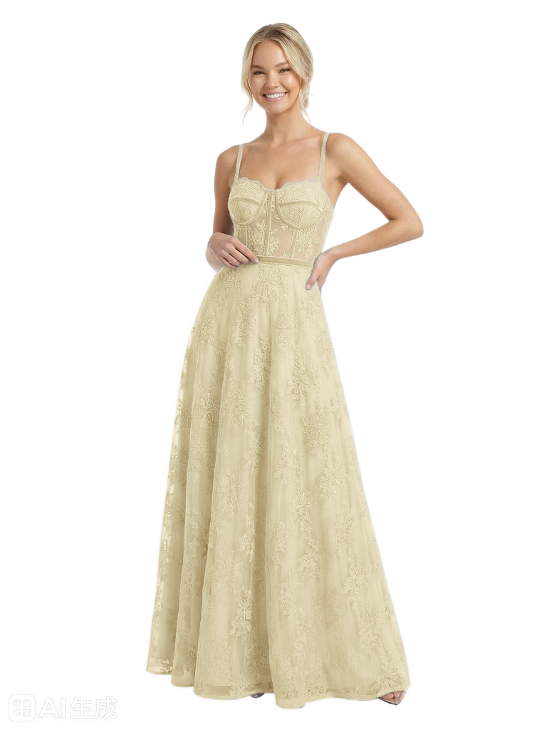 ChicSew Beautiful Lace Corset See Through A-Line Floor Length Prom Dress