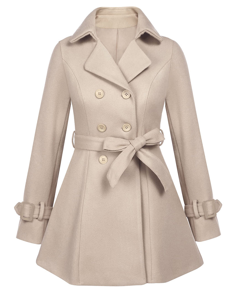 Zeagoo Double-Breasted Thick Wool Coat Jacket - Cracker Khaki L-