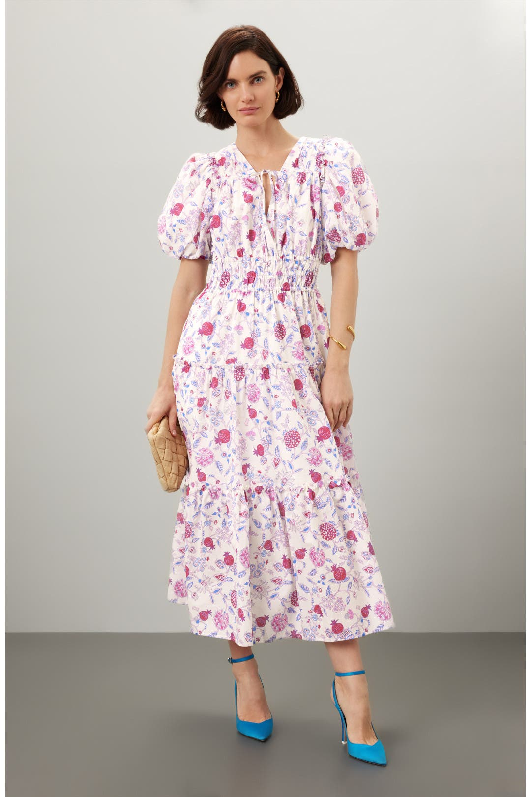 Derek Lam Crosby x RTR Floral Puff Sleeve Dress White-multicolored-print