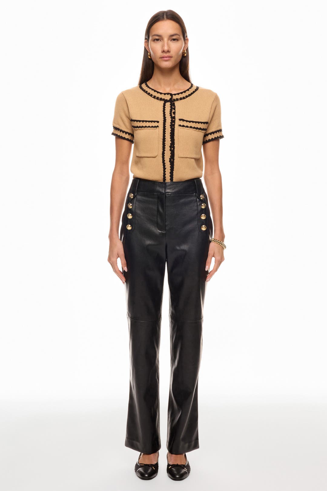 Derek Lam Crosby x RTR Flare Faux Leather Sailor Pant Black