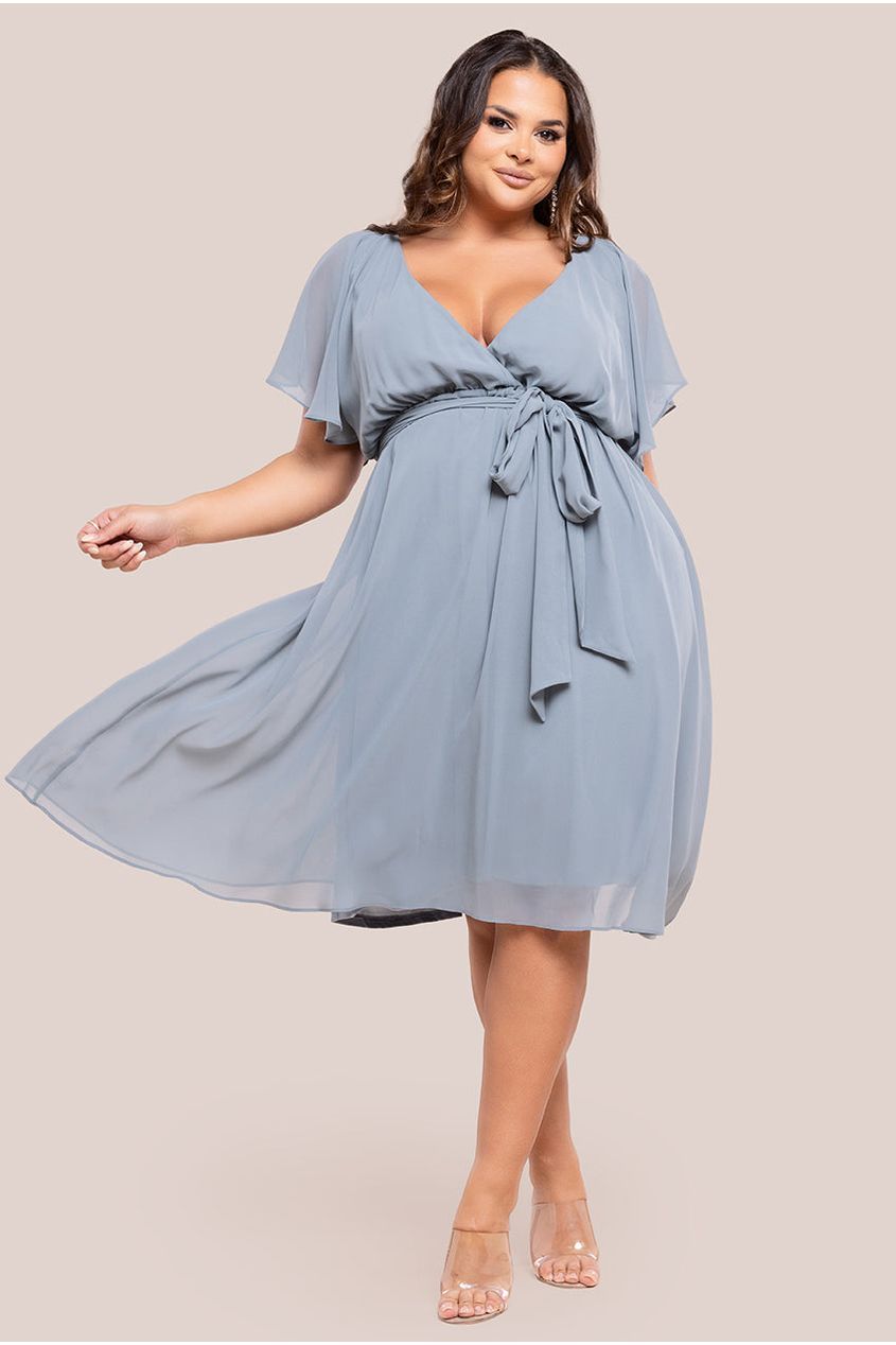 Goddiva Plus Flutter Sleeve Wrap Midi Dress