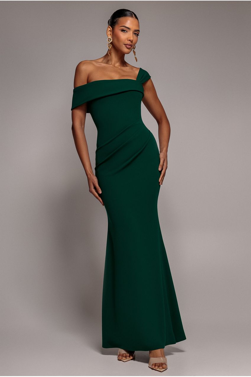 Goddiva Off The Shoulder Pleated Waist Maxi Dress