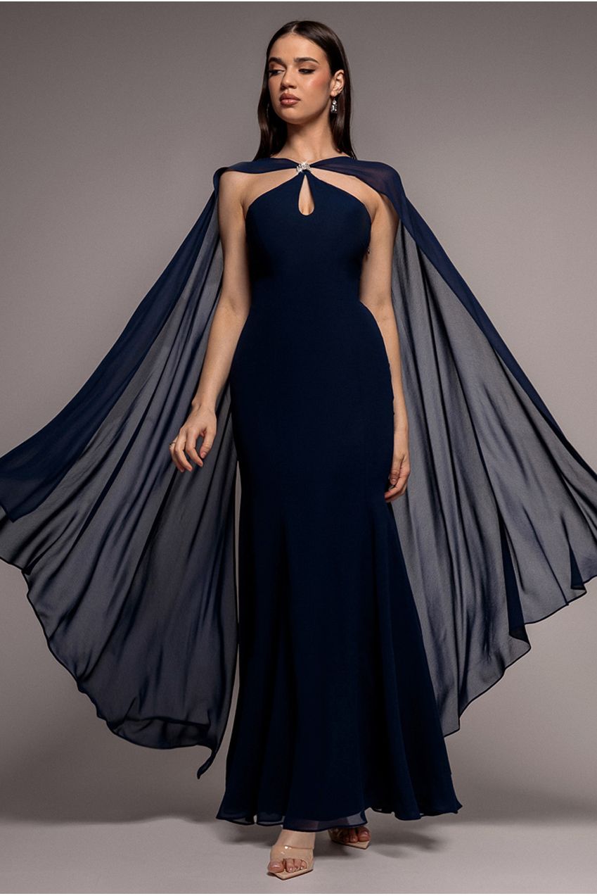 Goddiva Multiway Cape Chiffon With Embellished Trim Maxi Dress