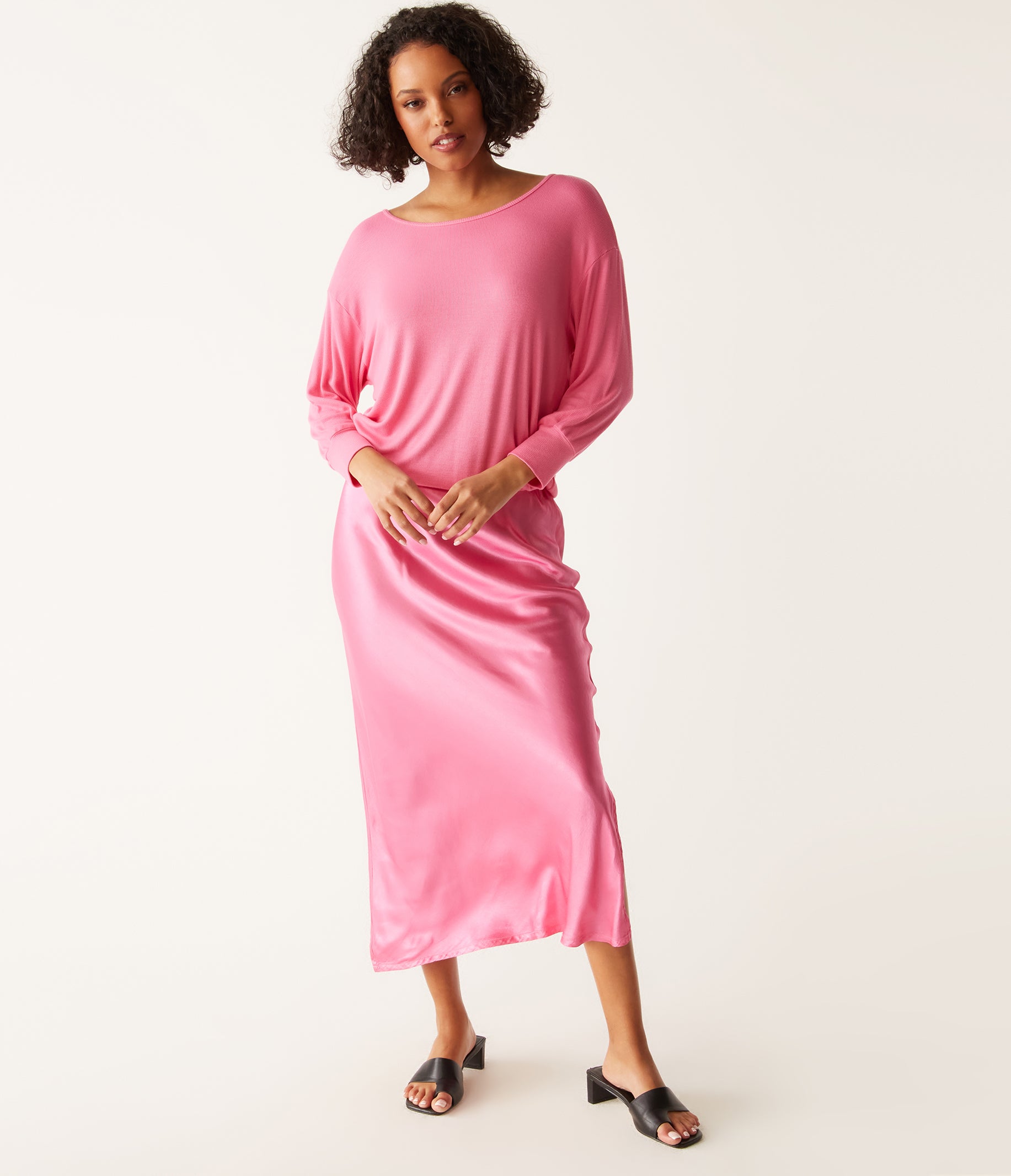 Nadia Mixed Fabric Satin Dress
