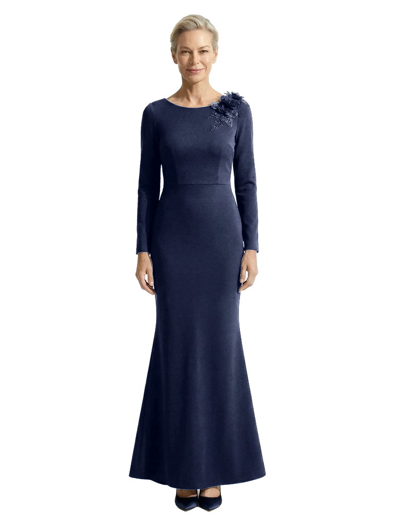 Chicsew Elegant Scoop Long Sleeves Mermaid Mother of The Groom Dress With Floral Details