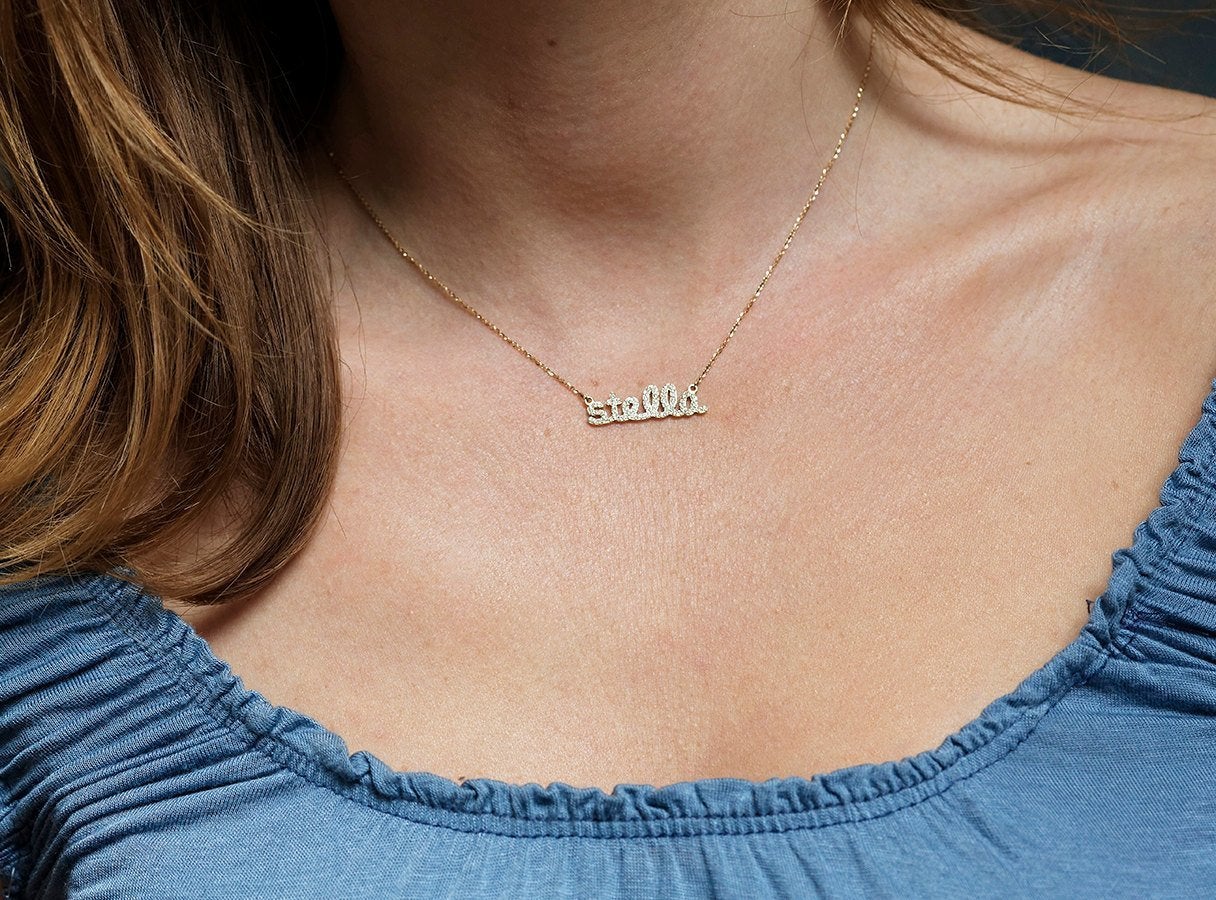 Diamond Name Necklace, Personalized Necklace - k yellow gold letter