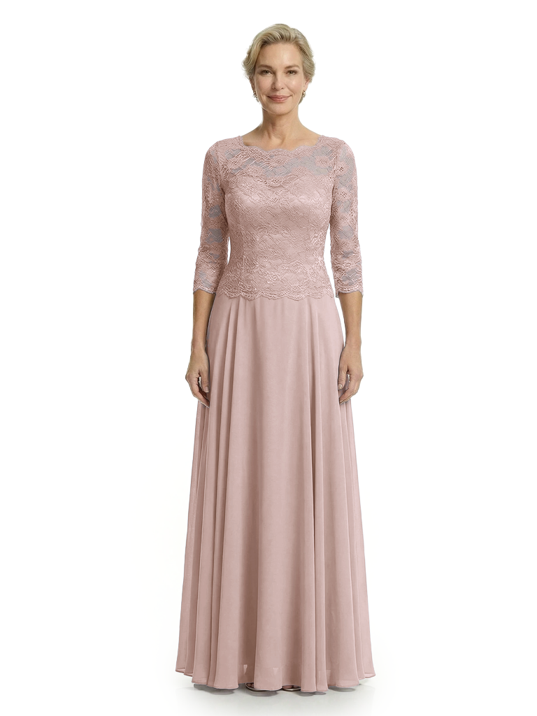 Chicsew Elegant Lace Appliques Top Sleeves A-Line Chiffon Mother of The Bride Gown
