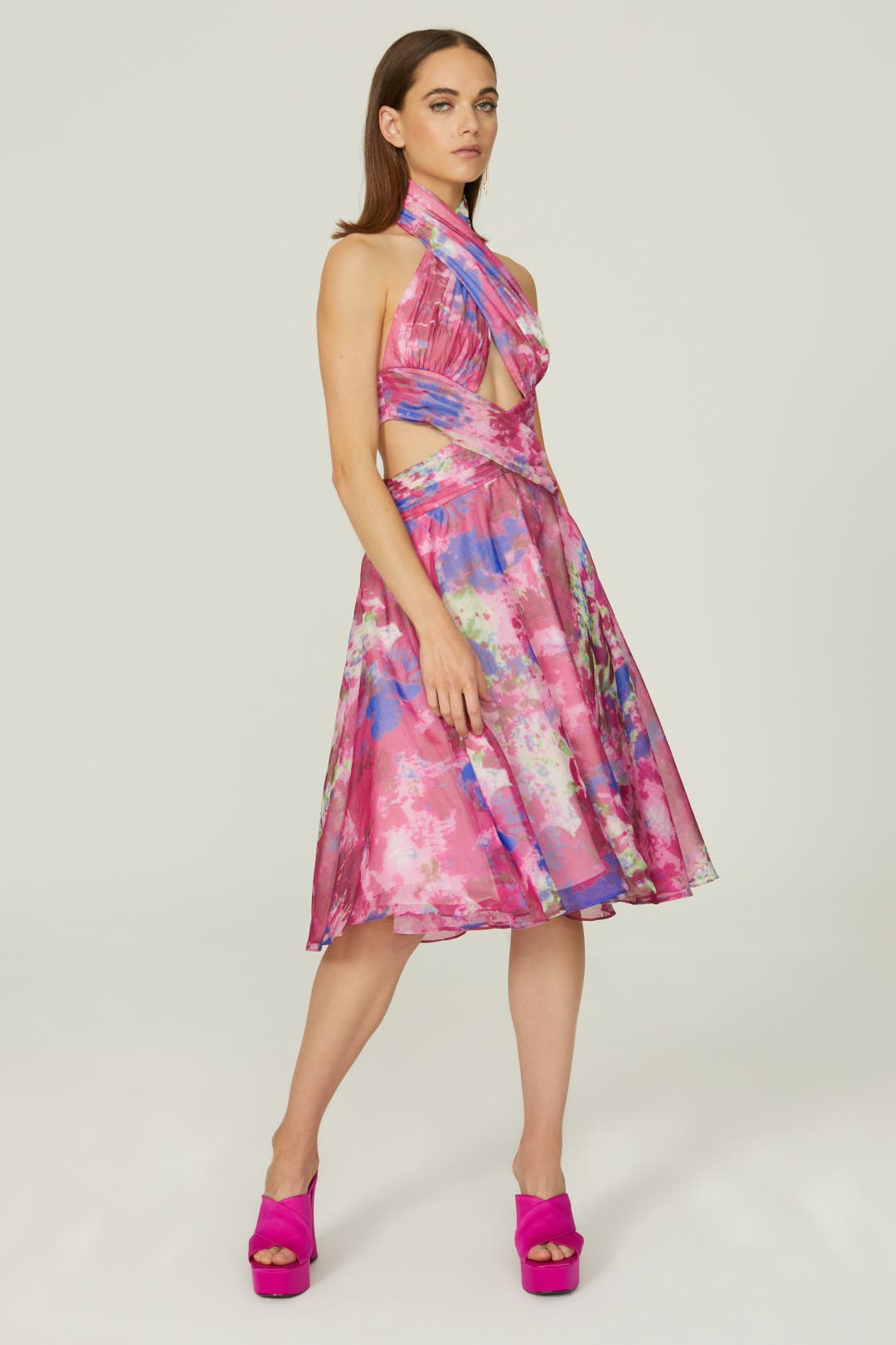 Esteban Cortazar x RTR Floral Cut Out Dress Pink-multicolored-print
