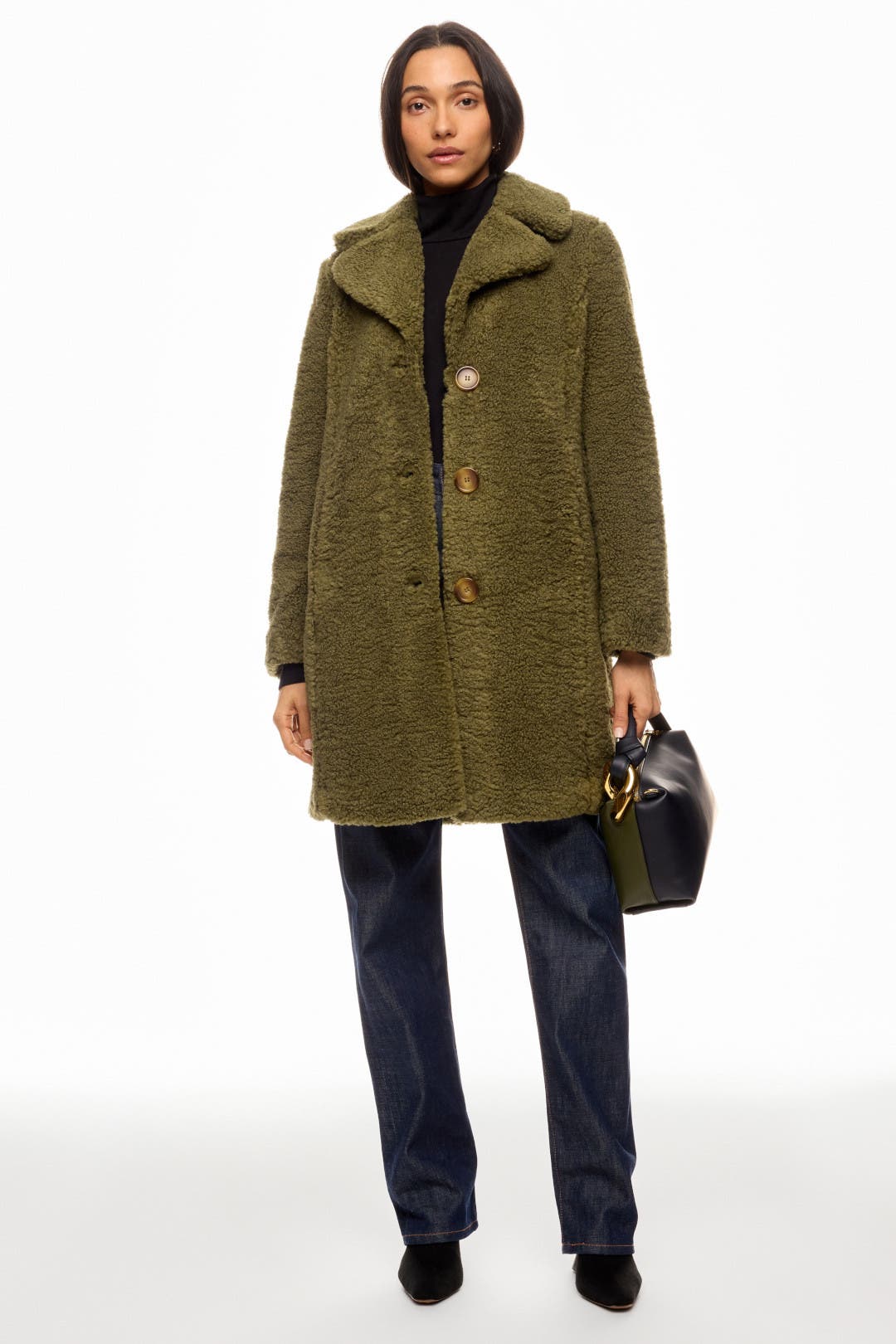 Ellen Tracy Shearling Cozy Teddy Coat Green