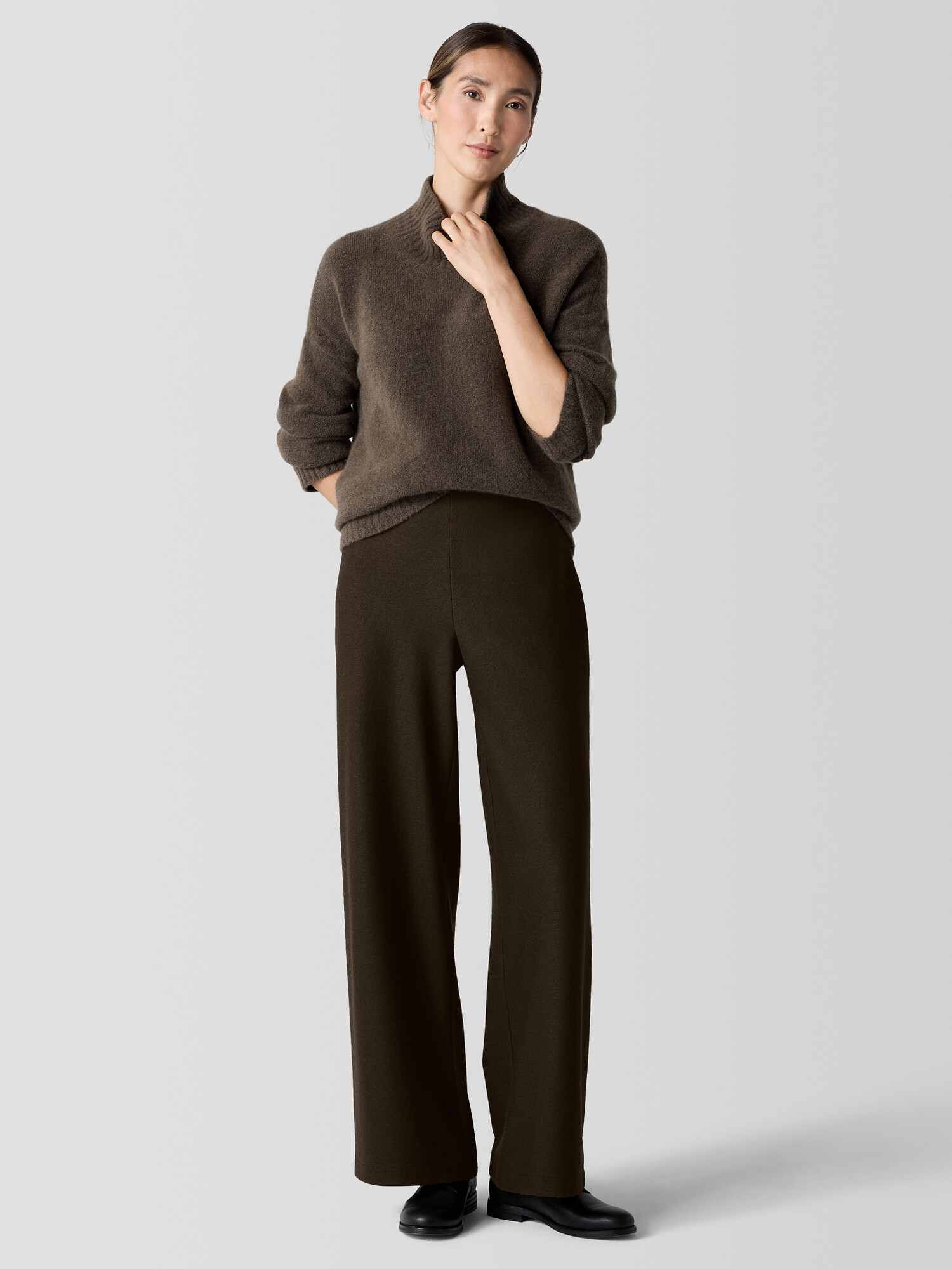 Felted Wool Jersey Wide-Leg Long Pant