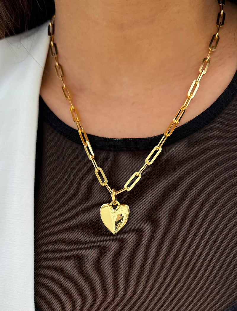 PUFFY HEART Pendant Link Chain Necklace