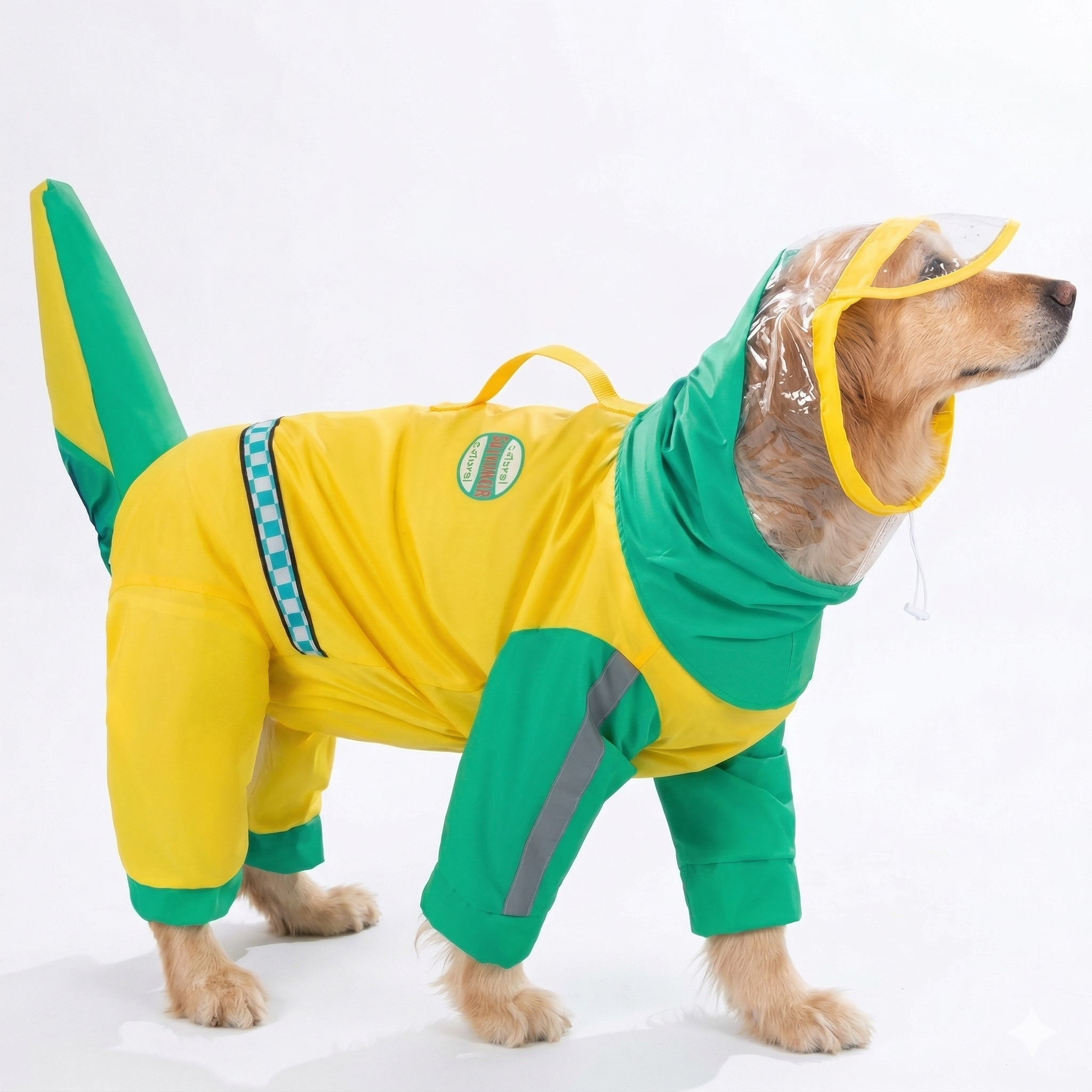 Waterproof Full Coverage Large Dog Raincoat mm Breathable Hooded Jacket with Leash Hole