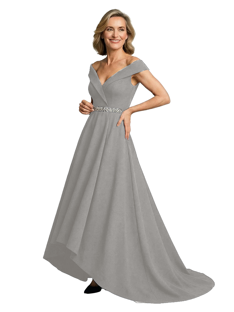 Chicsew Elegant V-Neck Sleeveless High-Low A-Line Mother Of The Brides Dress With Beaded Belt