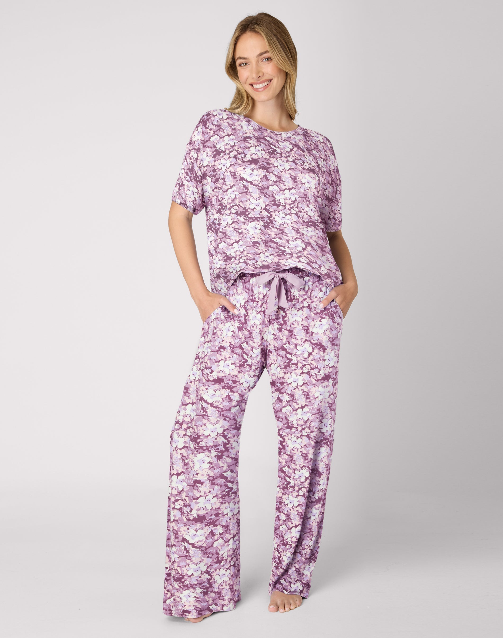 Bali Women's Pajama Set, Shirt & Pants, " Currant Purple Garden Floral PrintCurrant Print