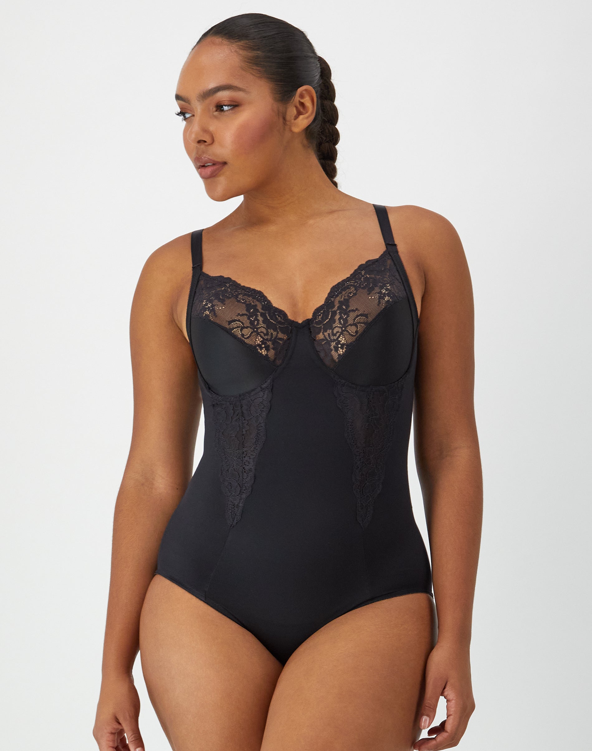 Maidenform Ultra-Firm Tummy Control Shapewear Bodysuit with Built-In Underwire Bra Black C Women's