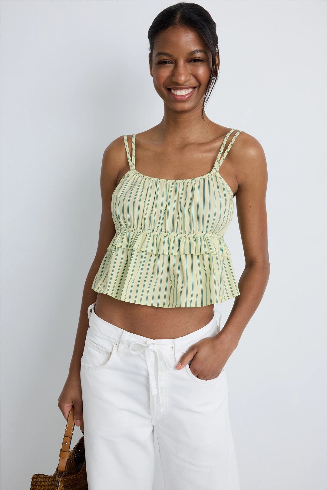 Boss Peplum Striped Tank Top Green-blue-print