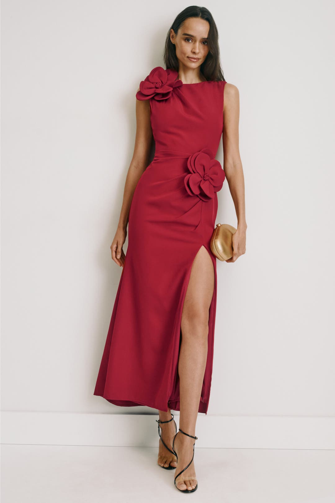 Ieena for Mac Duggal High Neck Crepe Column Dress Red