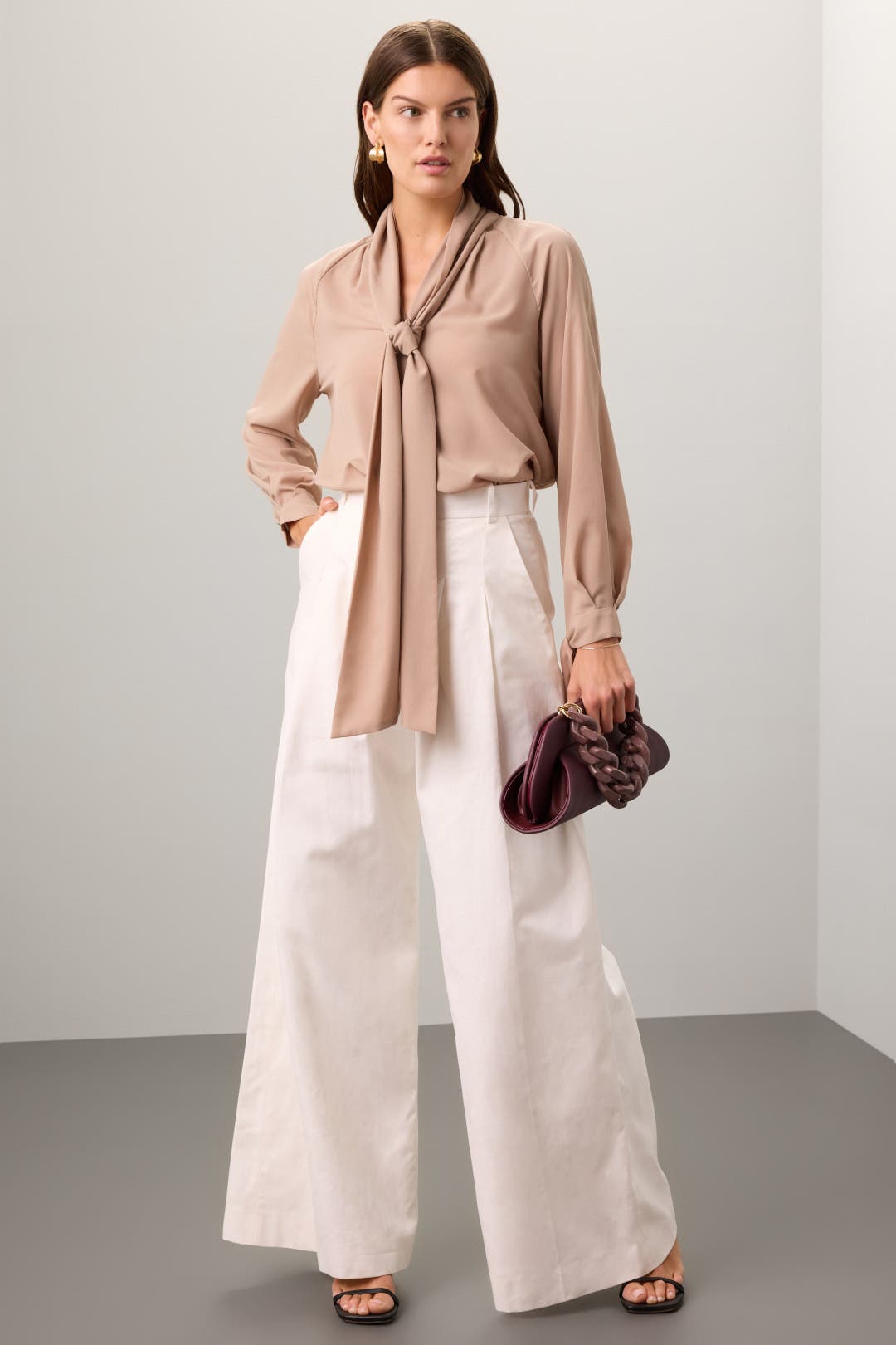 Obando x RTR Beige Wrap Neck Top Brown