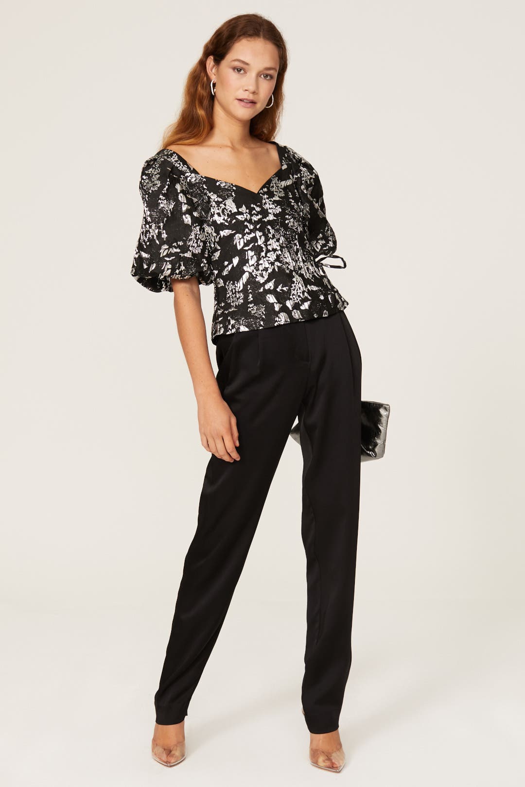 Simkhai Taylor Metallic Wrap Top Black-silver-print