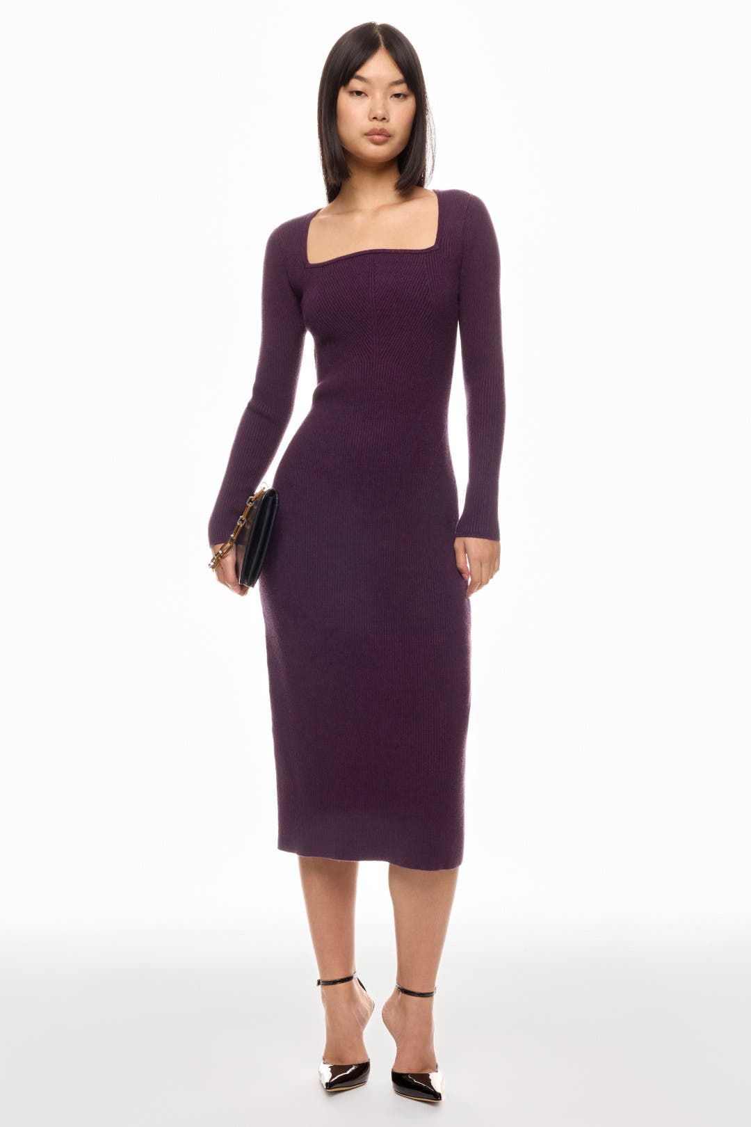 Jason Wu x RTR Square Neck Ribbed Knit Midi Dress Purple