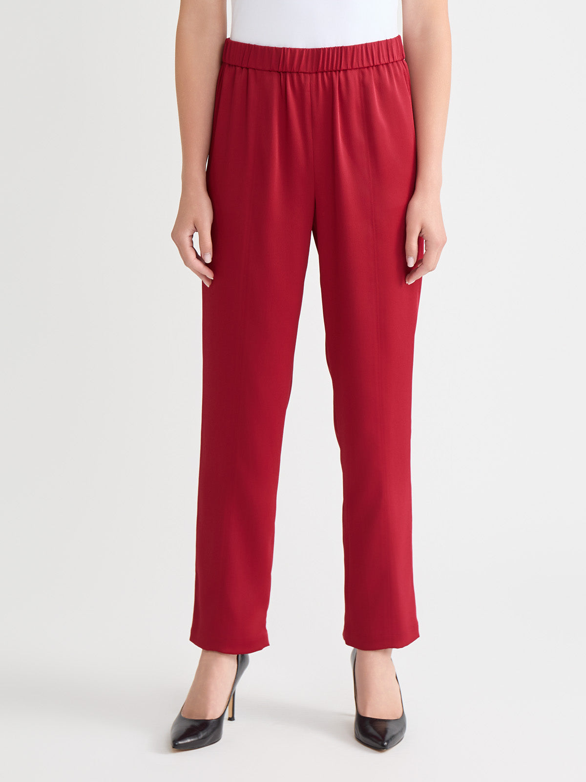 Nora Straight Leg Crepe de Chine Pant, Scarlet Red