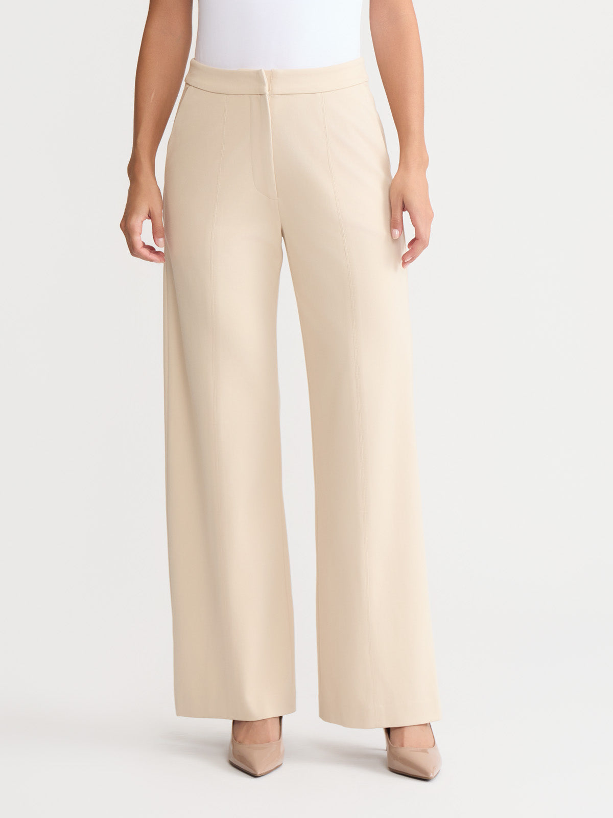 Naomi Wide Leg LuxeStretch Ponte Pant, Biscotti