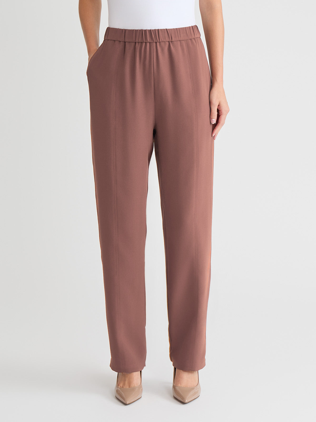 Nora Straight Leg Crepe de Chine Pant, Midnight Umber