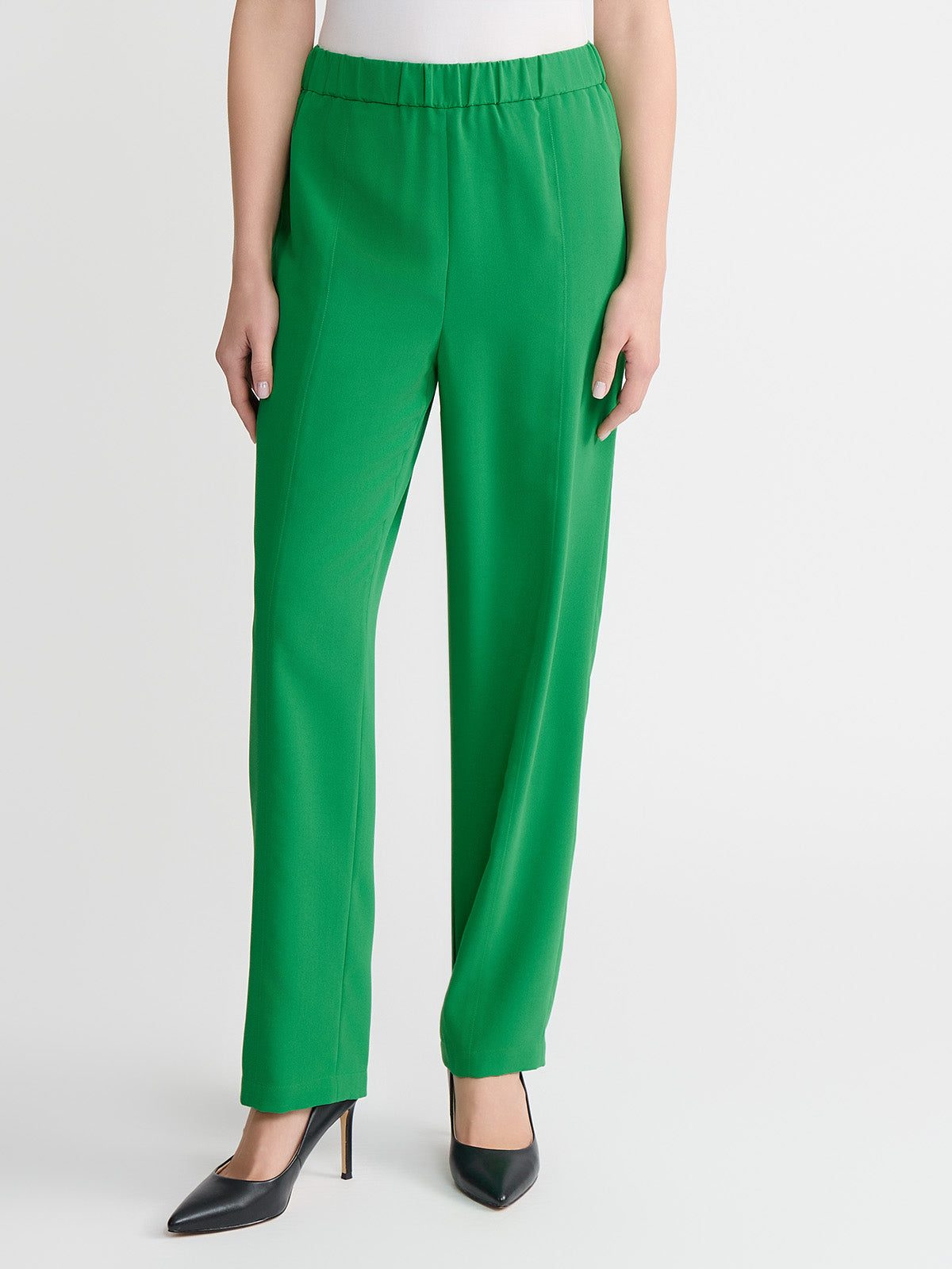 Nora Straight Leg Crepe de Chine Pant, Clover Field