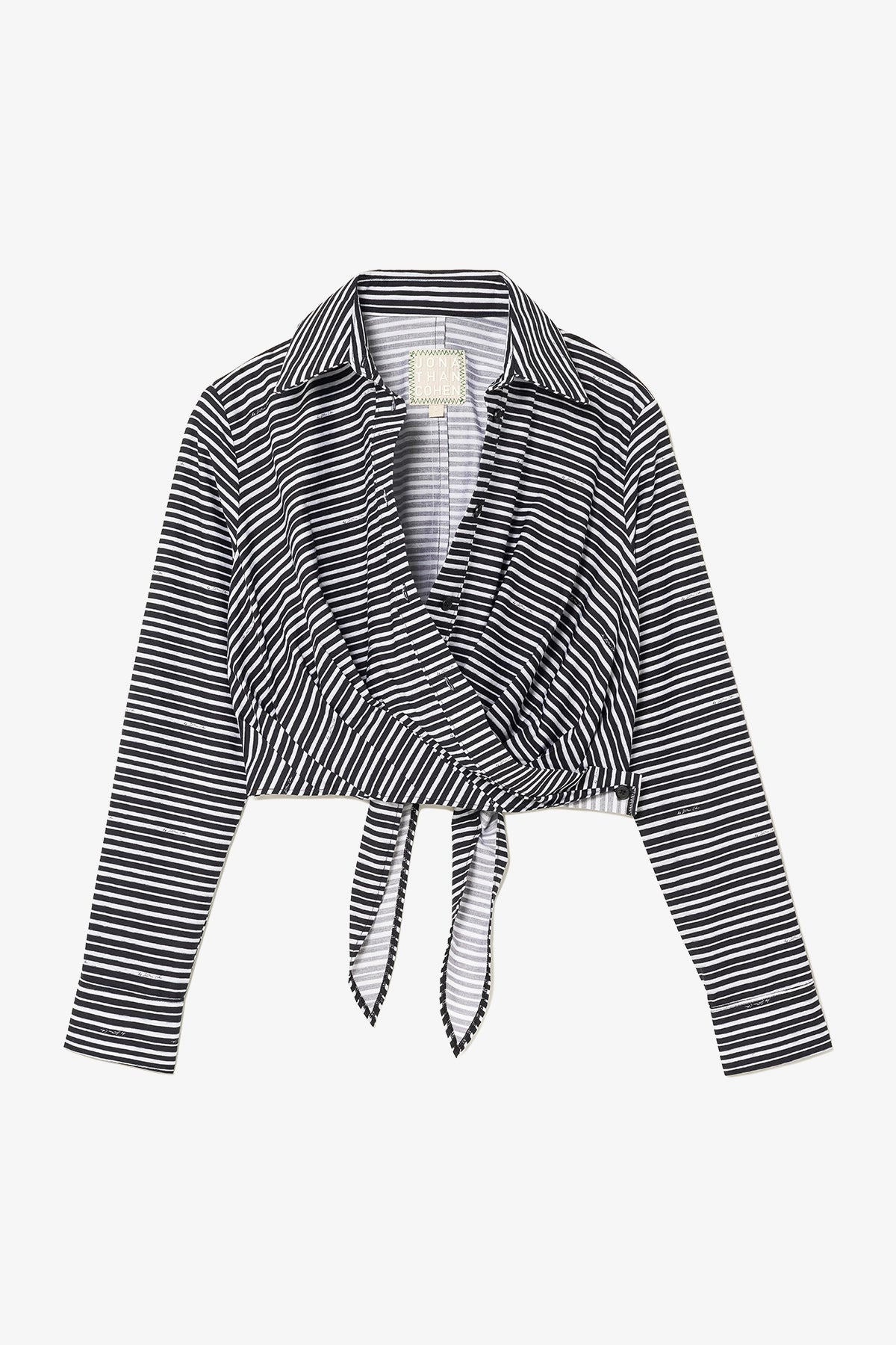 Rose Wrap Top In Black and White Striped Cotton - M Black