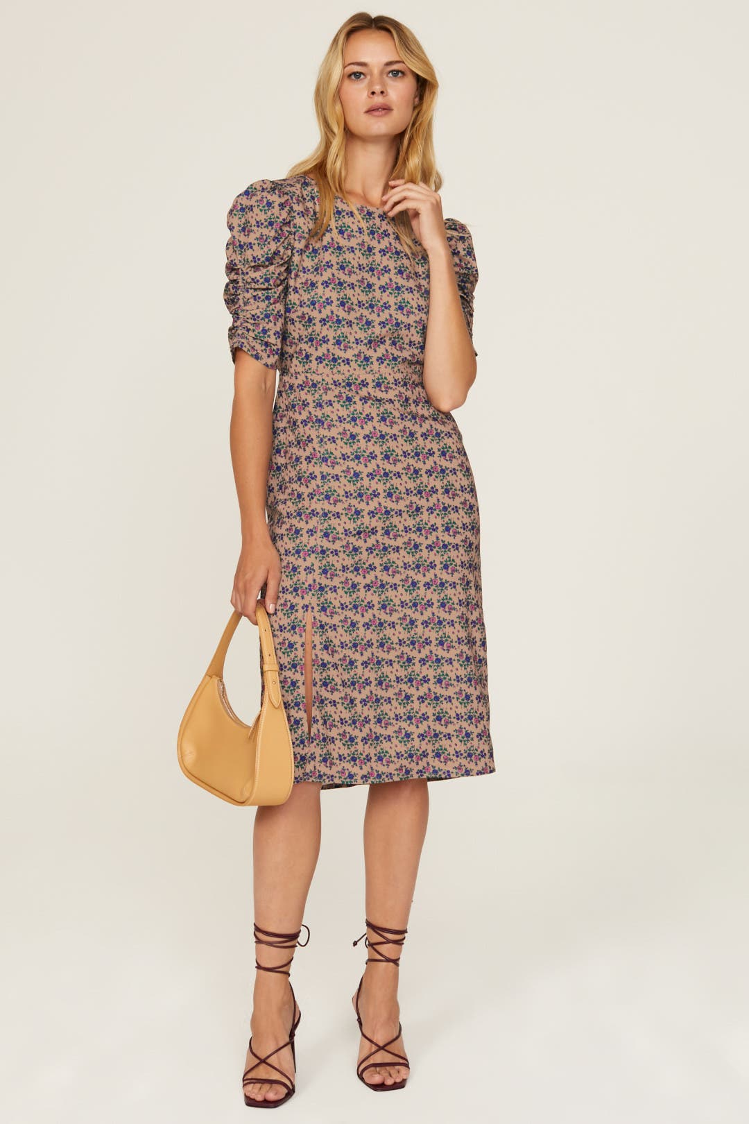 Louna Floral Puff Sleeve Dress Purple-blue-print