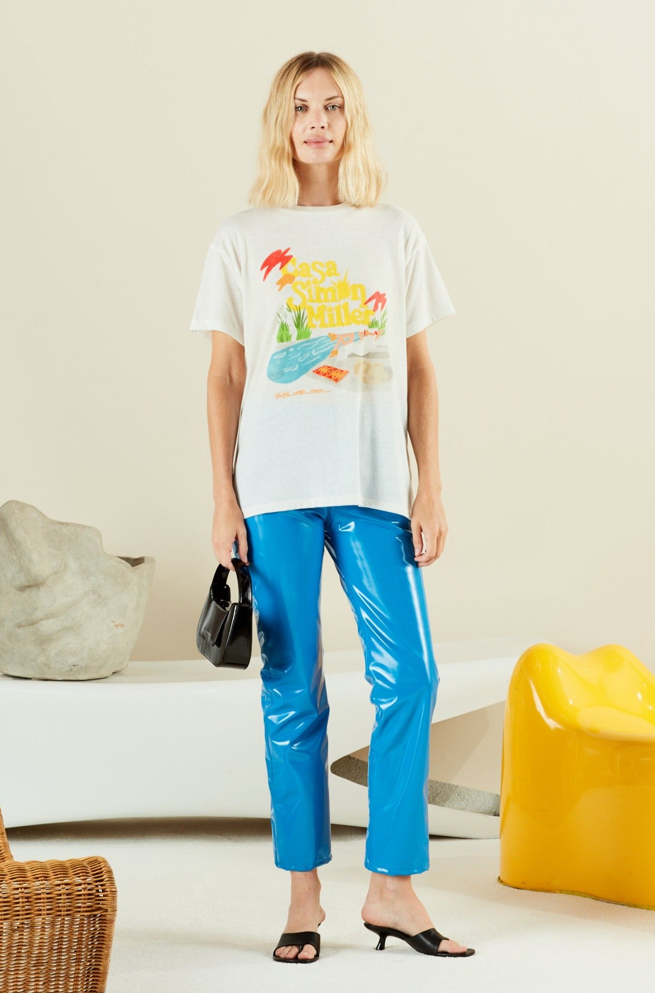 VEGAN LEATHER Straight Leg Pant in Sea Blue
