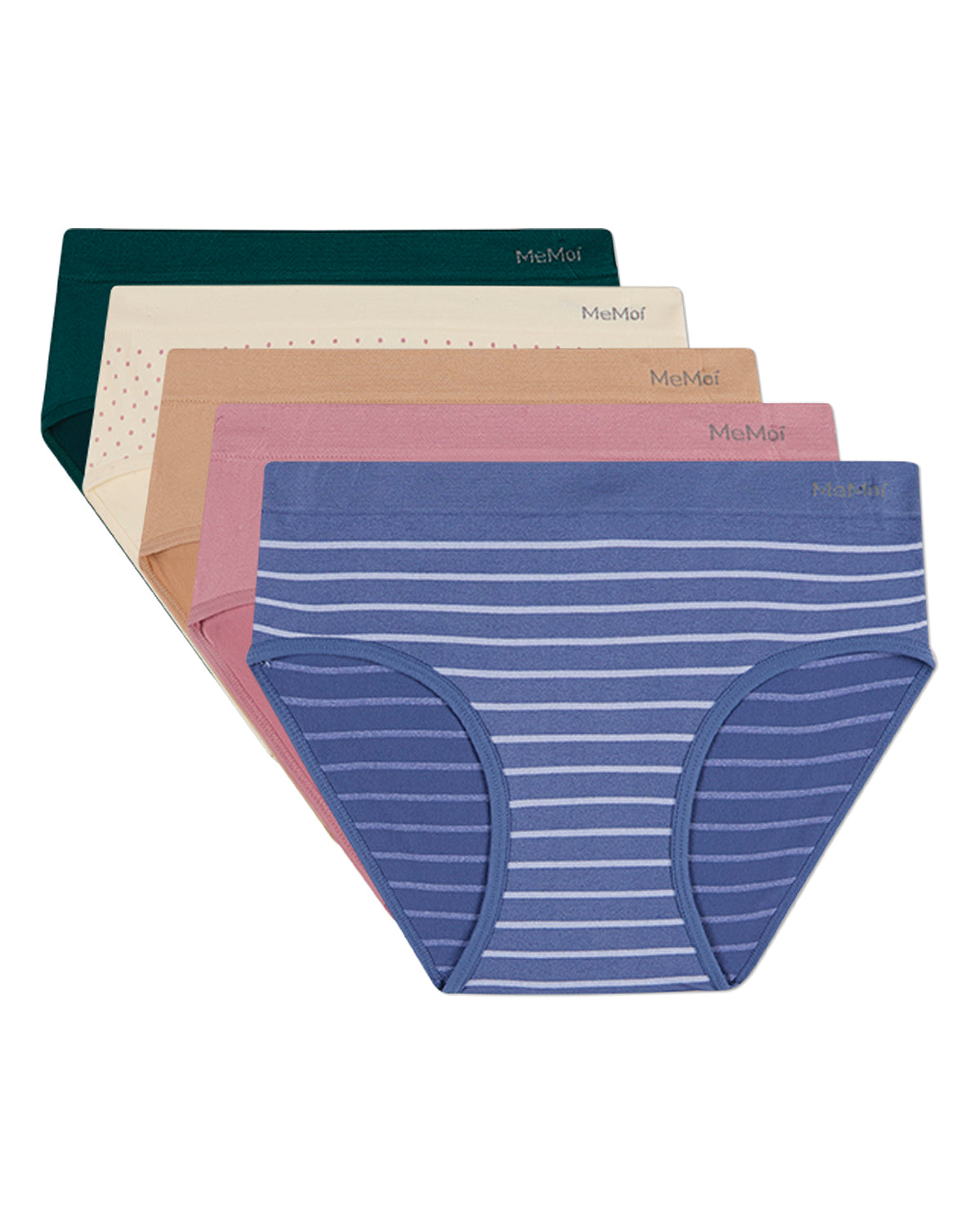 Pair Women's Seamless Solid-Color Tag-Free Brief Panties - X Asst- Bijou Blue Stripe Lilas Brush Egret Dot Dark Sea