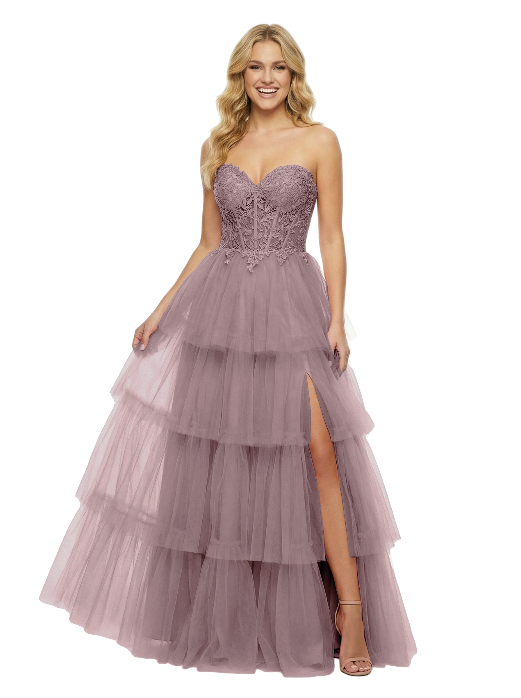 ChicSew Elegant Sweetheart Side Slit Corset Ruffles A-Line Chiffon Formal Ball Gown Prom Dress