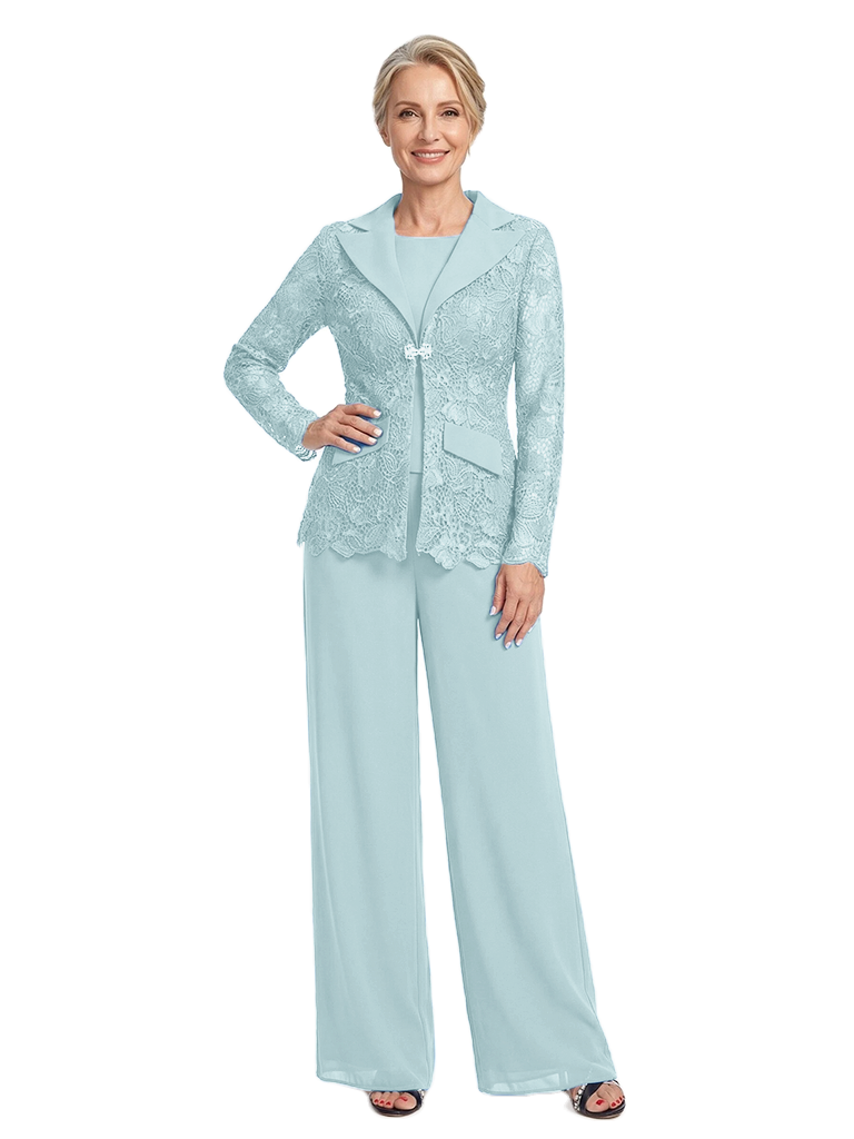 ChicSew Notched Lapel Lace Blazer Matching Wide Leg Pant Suit Formal Mother Of The Bride And Groom Outfits