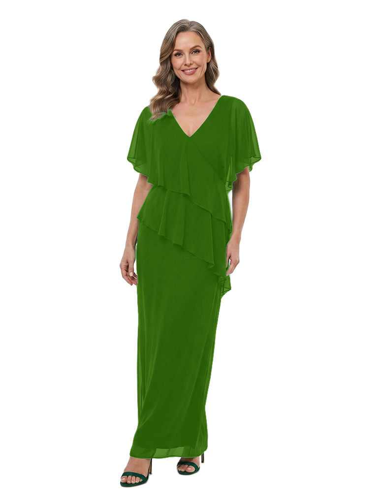 ChicSew V-Neck Flutter Sleeve Chiffon Tiered Ruffle Ankle Length Mother of the Bride Dress