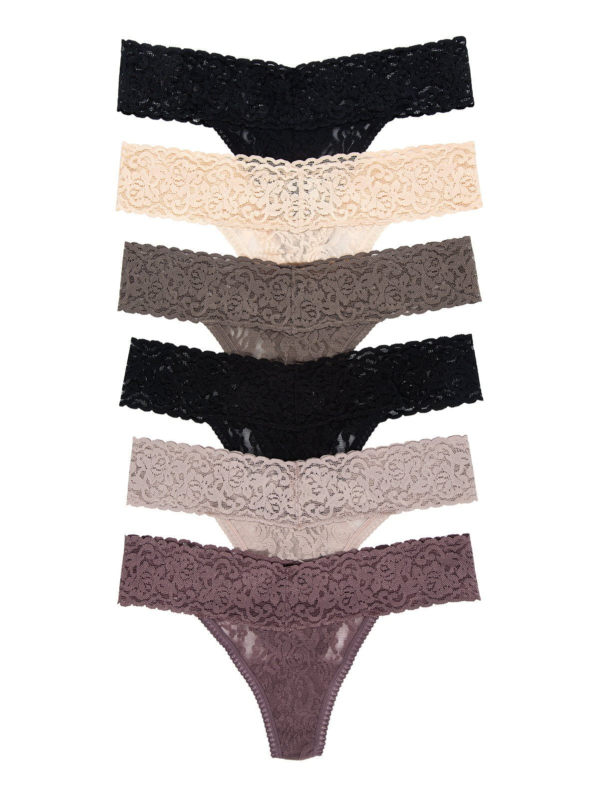 Signature Stretch Lace Low Rise Thong -Pack, Black Mink Neutrals ML